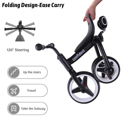 4 In 1 Kids Tricycle For 2-5 Years Old Boy & Girl Gift, Folding Toddler Balance Bike With Removable Pedals Balance Training Bike