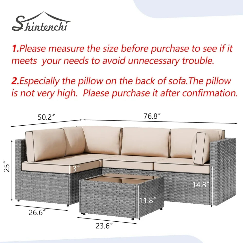 5 pieces outdoor patio furniture sets, patio sectional sofa couch, gray pe wicker furniture modular patio conversation sets pat