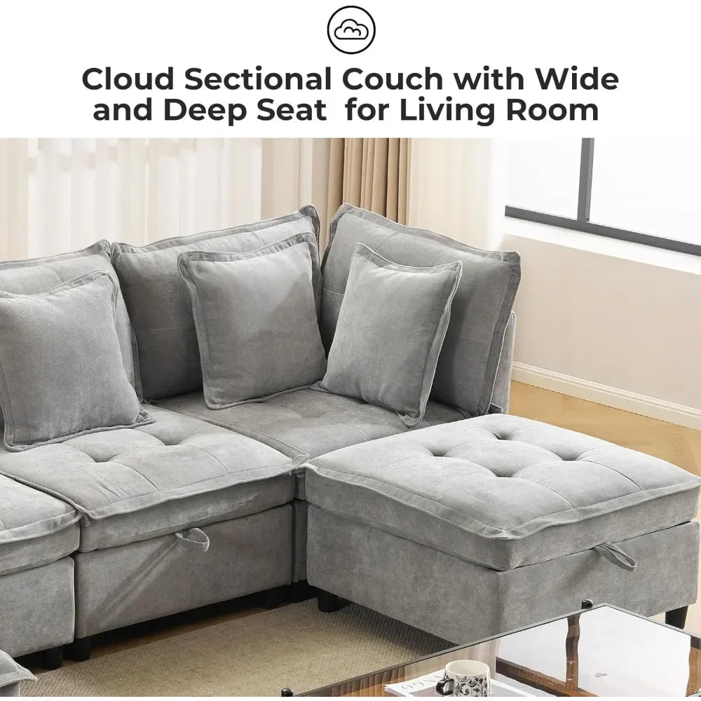 133" U-Shaped Modern Sofa,Modular Sectional Cloud Couch with 2 Ottoman, Oversized Modular Sectional Sofa with Storage Customized