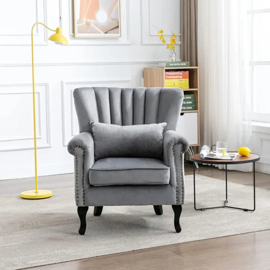 Accent Reading Arm Chairs Set of 2 Midcentury Modern Comfy Corner Sofa Chair, Wingback Waiting Room Club Chair with Tufted Back