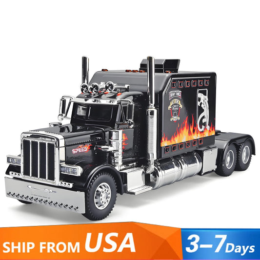 1:24 Peterbilt 389 alloy car model, with lighting and simulated sound effects,Toy Trucks for Boys gift