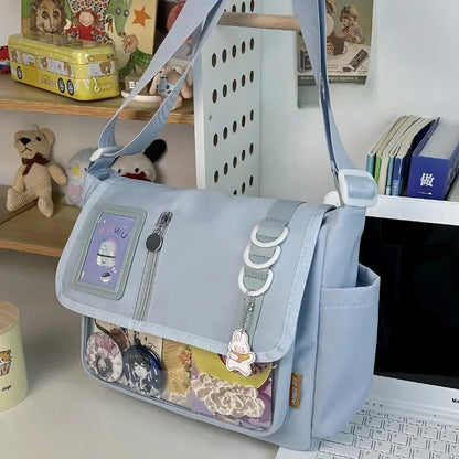 Japanese Harajuku School Bags for Teenage Girls New 2024 Transparent Itabag Crossbody Bag DIY Badges Display Plate Ita Bag