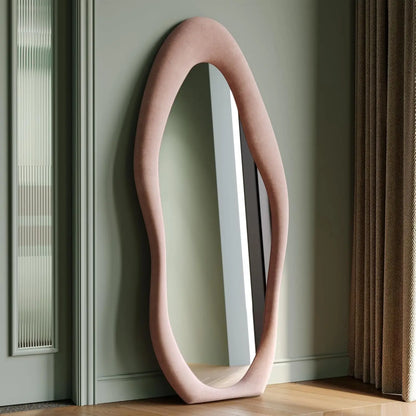 63x24 inch full-length mirror, irregular wave mirror hanging or leaning against the wall in the dressing room/bedroom