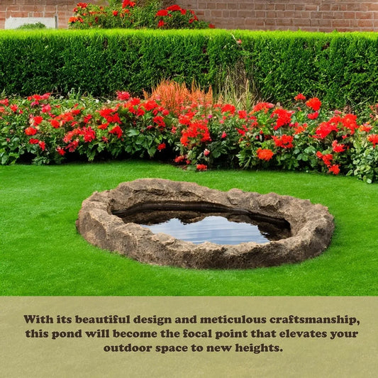 Miniature Flower-Themed Fiberglass Rock Water Feature, 17 Gallon Sandstone Outdoor Patio Waterfall Pond