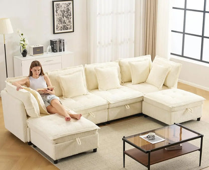 133" U-Shaped Modern Sofa,Modular Sectional Cloud Couch with 2 Ottoman, Oversized Modular Sectional Sofa with Storage Customized
