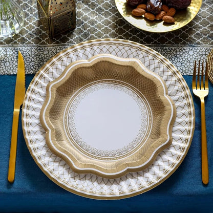 24 Large Gold Disposable Paper Plates Strong Sturdy Elegant Design Recyclable Dishes Perfect Parties Weddings Events