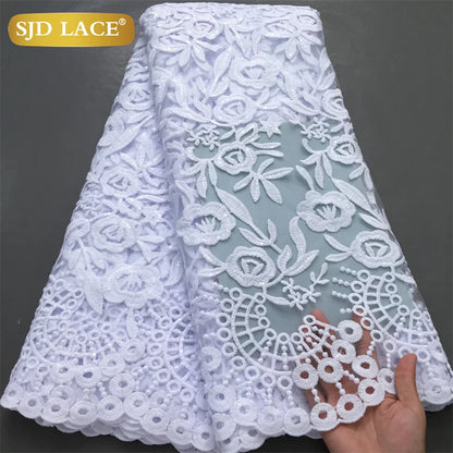 SJD LACE African Milk Silk Lace Fabric 2025 High Quality Nigerian White Mesh Embroidery Lace for Sewing Women Wedding Dress 4043