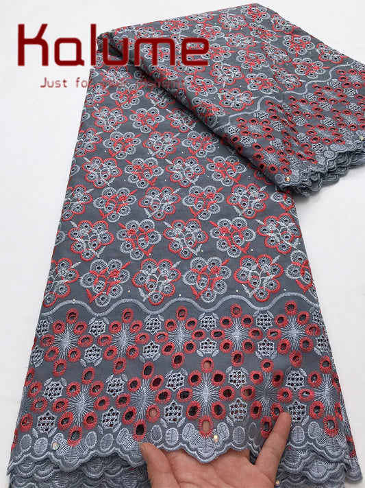Kalume Lace 2025 African Cotton Lace Fabric High Quality Embroidered Stones Nigerian Swiss Voile Lace Fabric For Sewing F3580