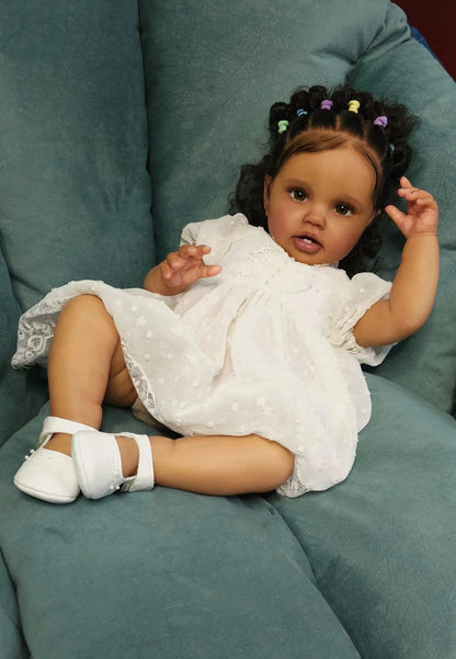 24Inch Dark Brown Skin Lottie Reborn Baby Toddler Newborn Doll Princess Girl lifelike Soft Touch 3D Skin Art Doll