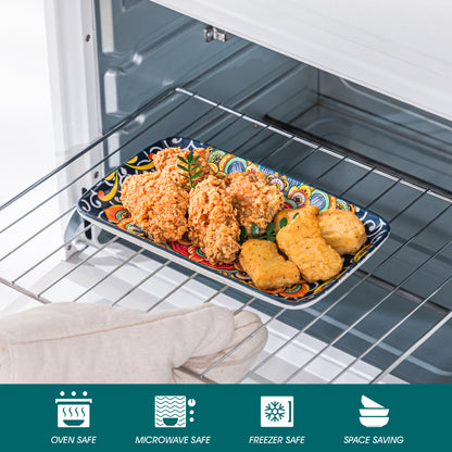 vancasso 6/12 Piece Porcelain Rectangular Serving Plates Bohemian 8.5inch Dinner Plates Set for Beef/Food/Noodles/Pasta 6 People