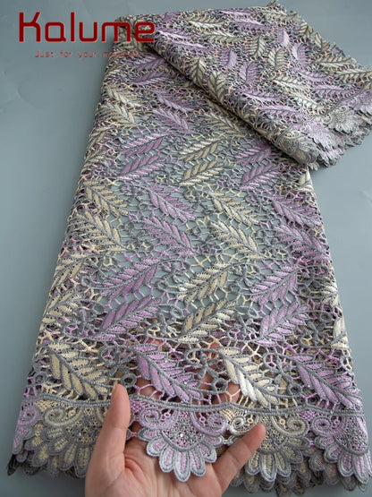 Kalume 2025 African Cord Lace Fabric with Sequins Nigerian Guipure Lace Fabric Ship From U.S. for Sewing Luxury Dress F3666