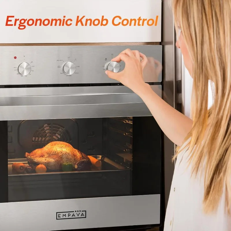 Empava 24 inch Electric Single Wall Oven with 6 Cooking Funcitons, Built-in Convection System with Mechanical Knob Control
