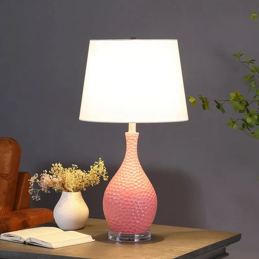 28" Pink Table Lamp  Mid Century Modern Resin Design  White Shade Stylish Lighting Living Room Bedroom Elevates Retro Decor