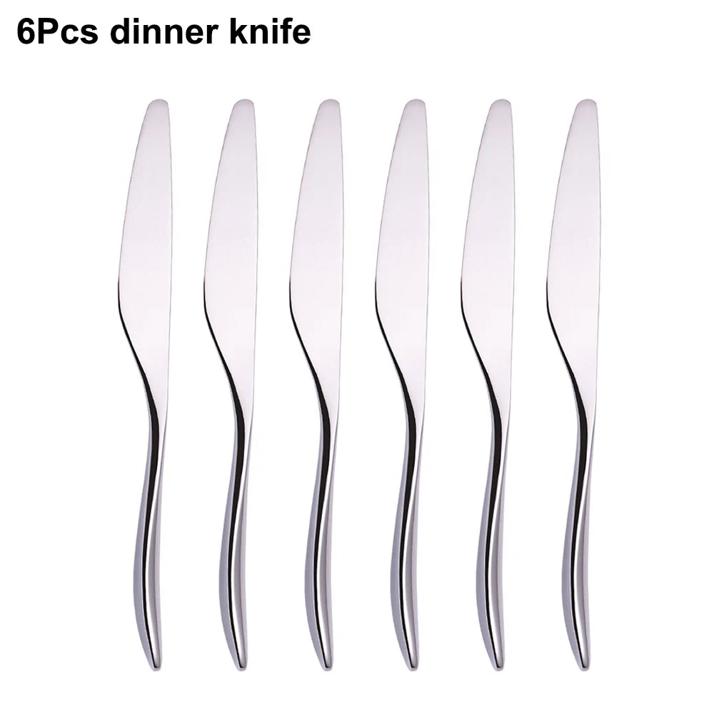 6/16/20/24Pcs Sliver Tableware Stainless Steel 304 Cutlery Set Mirror Knife Fork Spoon Western Dinner Set Smooth Handle Flatware