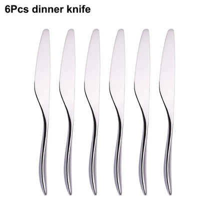 6/16/20/24Pcs Sliver Tableware Stainless Steel 304 Cutlery Set Mirror Knife Fork Spoon Western Dinner Set Smooth Handle Flatware