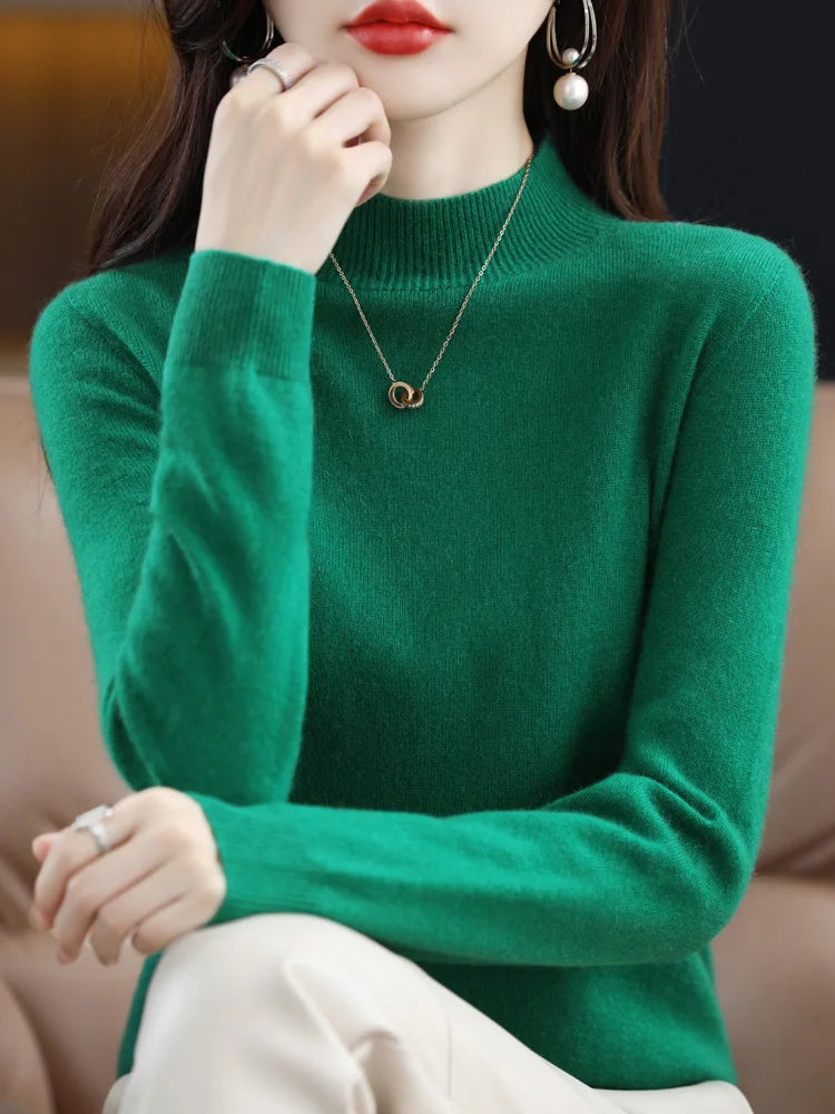 100% Merino Wool Cashmere Sweater Women Knitted Sweater Turtleneck Long Sleeve Pullovers Autumn Winter Clothing Warm Jumper Tops
