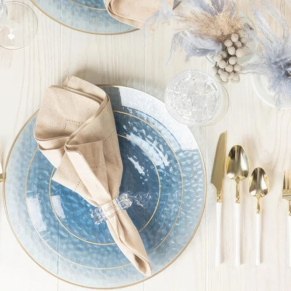 Organic Hammered Dusty Blue Disposable Plates 32 Count 7 Inch 10 Inch Combo Elegant Tableware Party Supplies Eco-Friendly