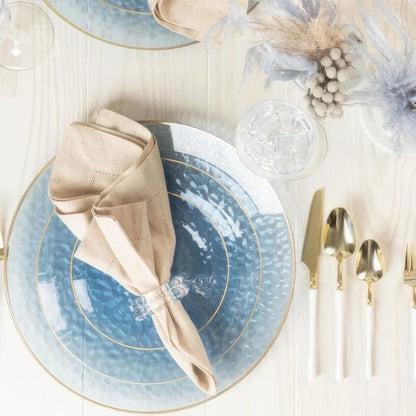 Organic Hammered Dusty Blue Disposable Plates 32 Count 7 Inch 10 Inch Combo Elegant Tableware Party Supplies Eco-Friendly