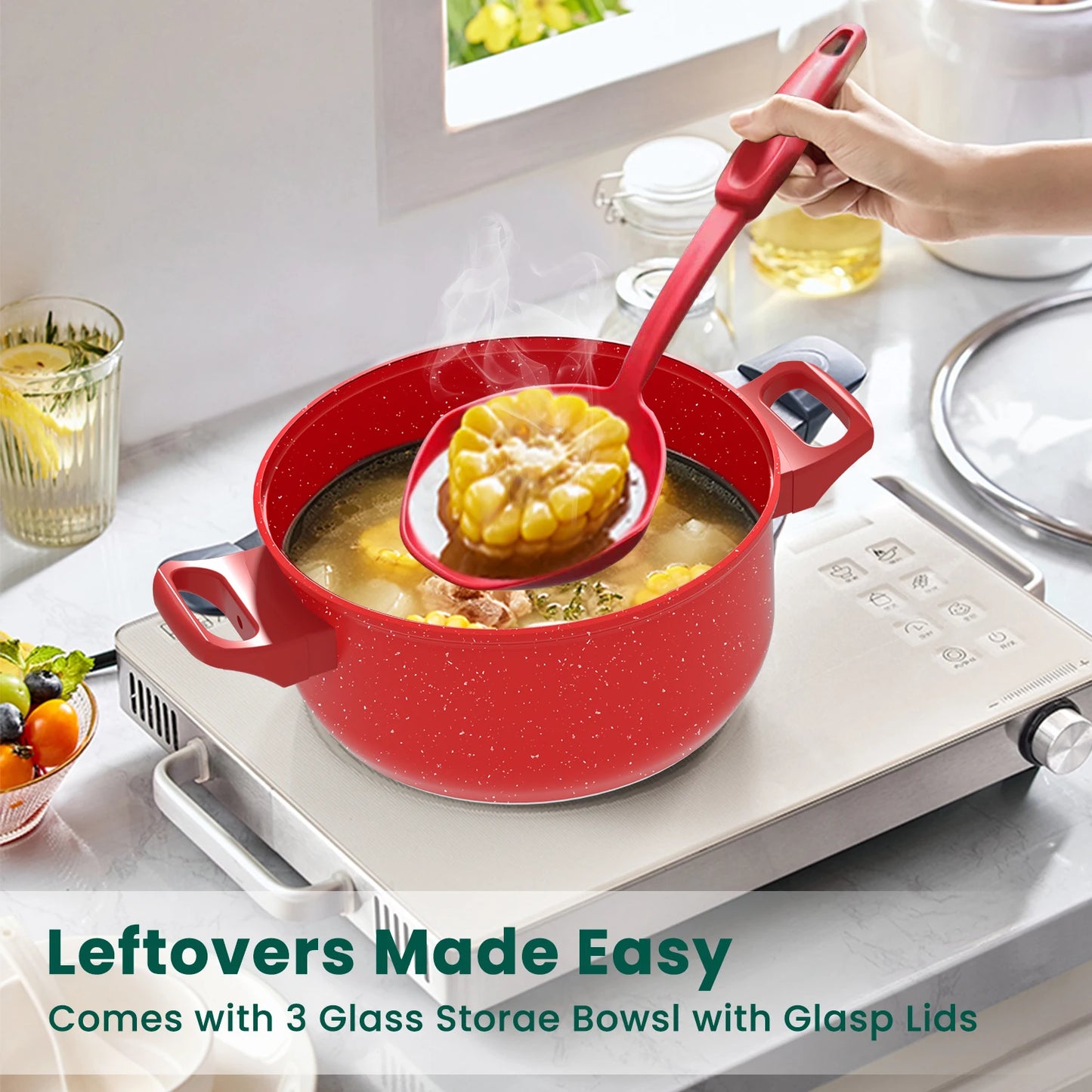 13-Piece Luxury Nonstick Cookware Set - Skillet Outdoor Set for Home Cooking Kitchen Utensils - Gift for Family and Friends