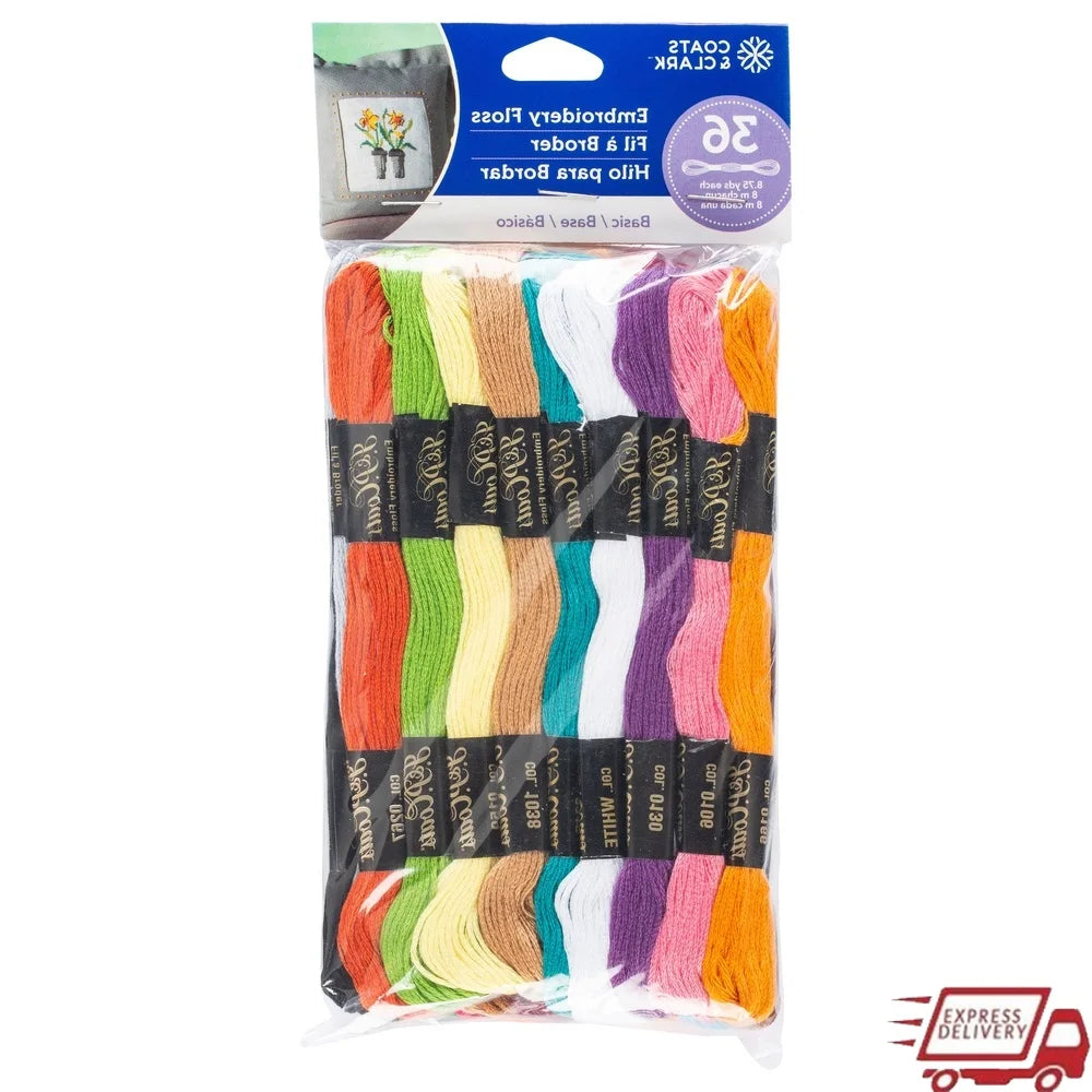 Multicolor Embroidery Floss Value Pack 36 Skeins 8.75 Yds 100 Cotton Thread Cross Stitch Needlecrafts Quilting Smocking