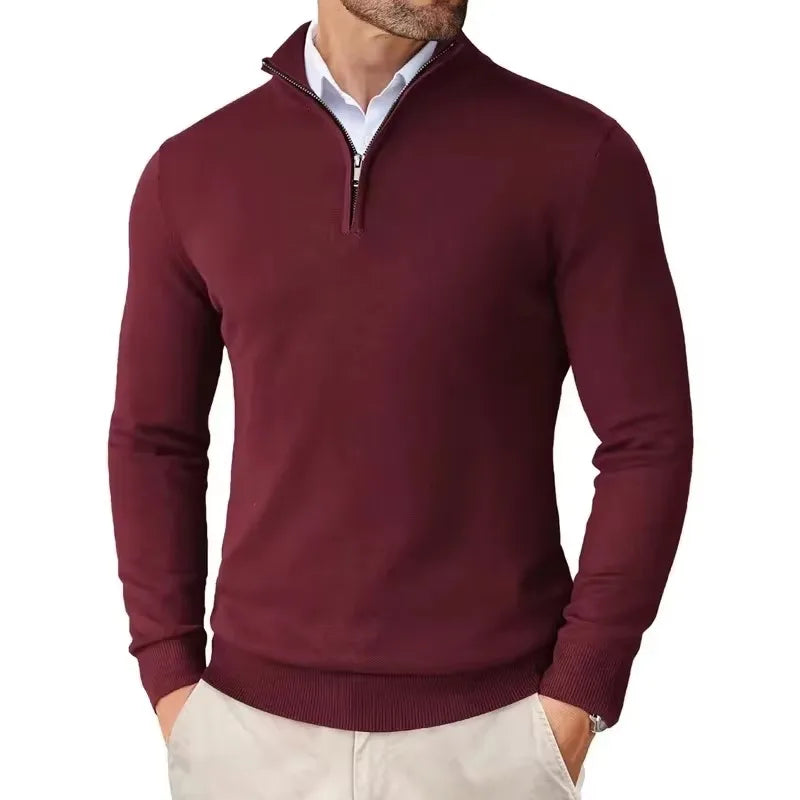Men's Quarter Zip Up Sweaters Slim Fit Lightweight Pullover Outdoor Mock Neck Tops Half Turtleneck Knitted Streetwear