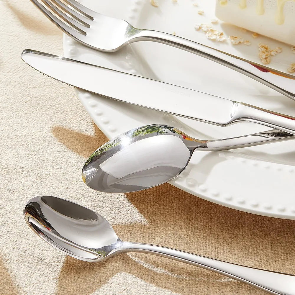 60-Piece Stainless Steel Silverware Set for 12, High-Quality Flatware with Modern Design and Heavy Duty Construction