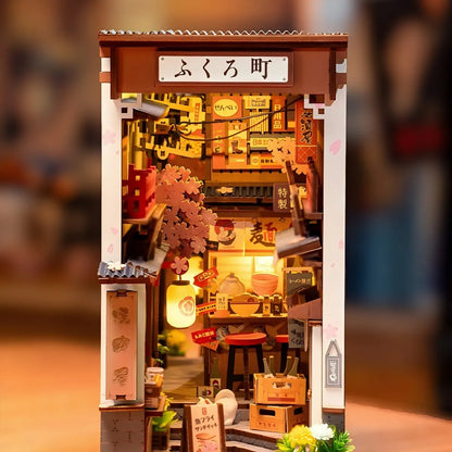 Robotime Rolife Sakura Wine Alley Japanese Style Design Book Nooks Kit for Family Home Bookshelf Decoration 3D DIY Wooden Puzzle