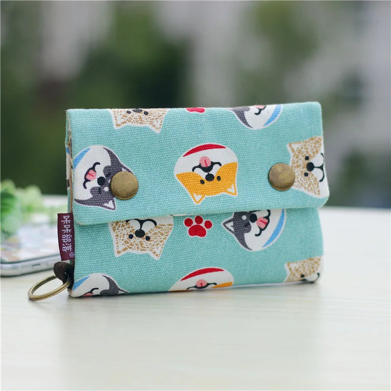 Canvas Cartoon Totoro Cat Printed Dog Women Fold Short Wallet Organizer Cute Mini Money Key Bag Coin Pocket Purse for Children
