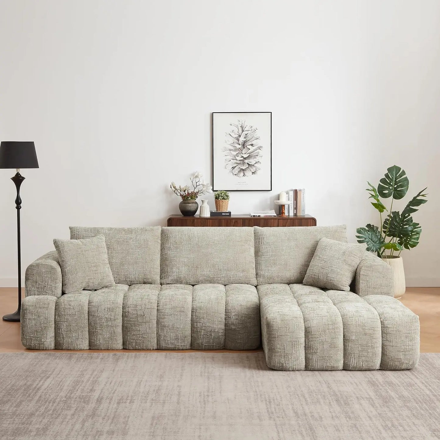108” Cloud Modular Sectional Sofa Couch with Deep Seat, Modern L-Shaped Boneless Couch with Chaise, Comfy Chenille, Customized
