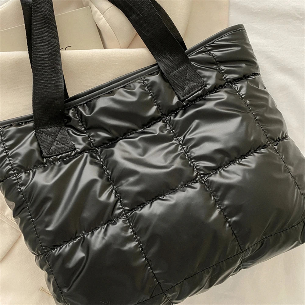 Fashion Ladies Tote Handbags Large Capacity Cotton Padded Shopping Bag Rhombus Portable Handbag Quilted Solid for Office Work