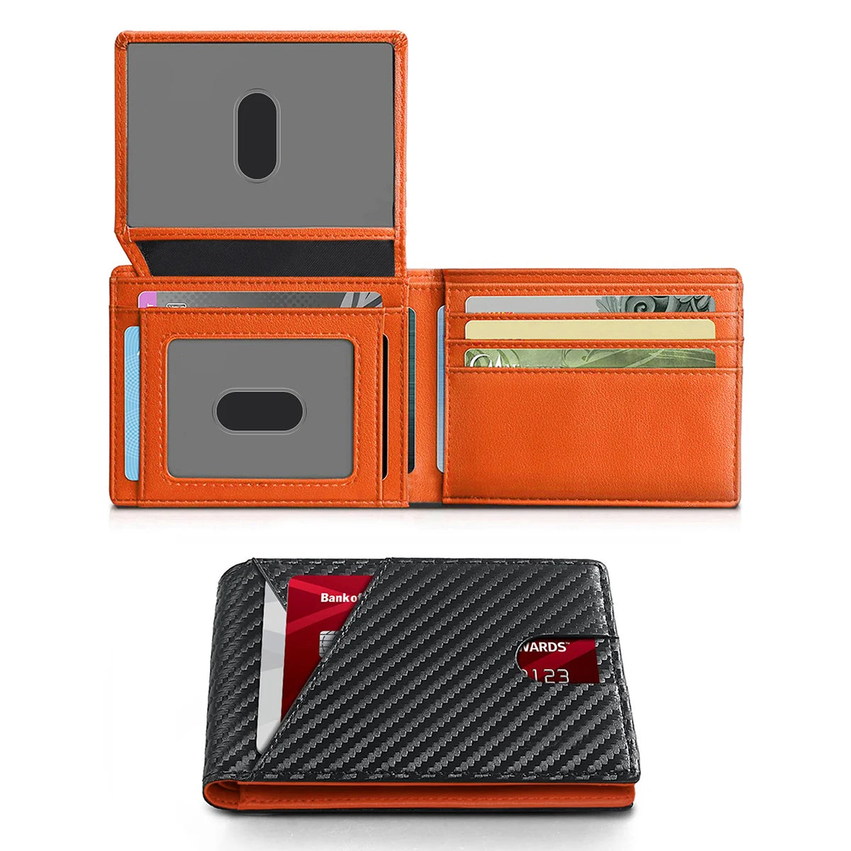 RFID Carbon Fiber Ultra-thin Trifold Wallet Simple Front Pocket Design Wallet Multi-function Portable 8 Card Slots Men's Wallet