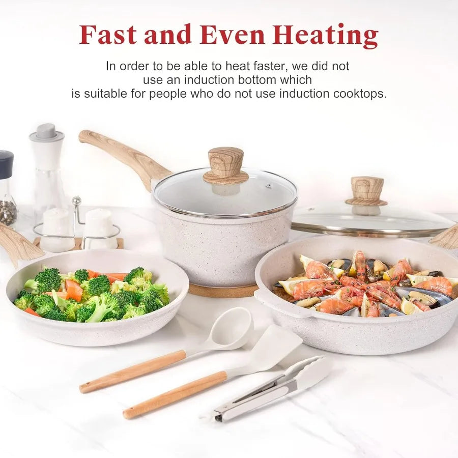 20Pcs Cookware Sets Nonstick Pots and Pans Set Granite Induction Cookware Non Stick Kitchen Cooking Set Grayish White Grill Gri