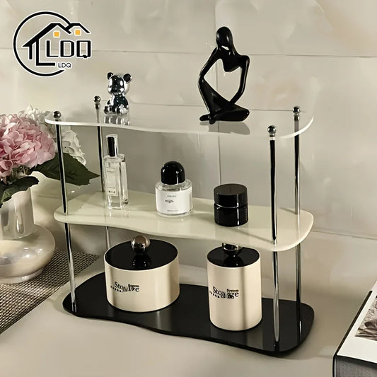LDQ Removable Acrylic Desktop Shelf Organizer - Stylish Double-Layer Design for Organization, Makeup, and Beauty Supplies