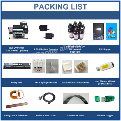 A1 UV 6090 UV Printer EPSON 3PC XP600 Automatic Flatbed Printing +Rotary Axis+CMYKW+LC+LM+V