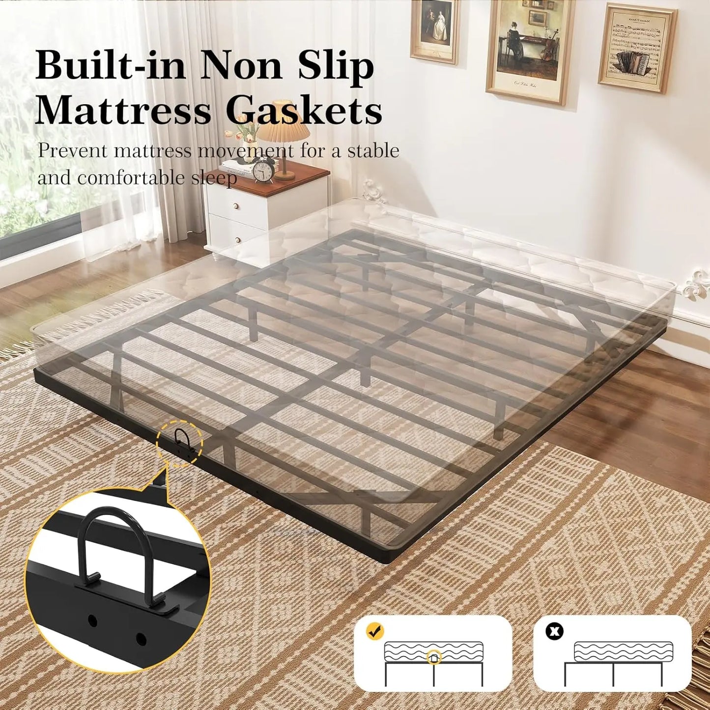 Queen Size Floating Bed Frame with Smart LED Lights, Heavy Duty Metal Platform Bed - Easy Assembly, Noise Free
