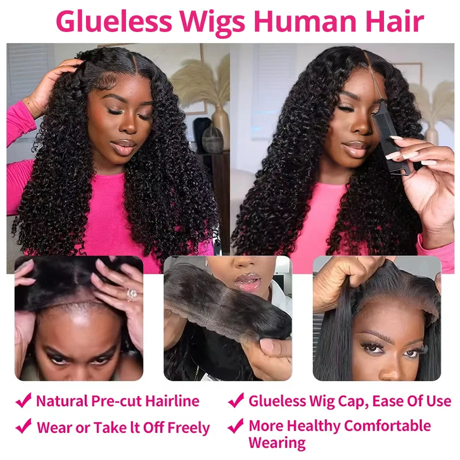 Glueless Wigs Human Hair Ready To Wear Pre Cut 4x4 5x5 Hd Lace Closure Deep Wave Curly Human Hair Wigs Brazilian Water Wave Wig