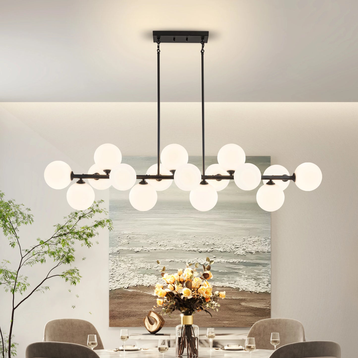 Mid Century Modern Chandelier 16-Lights Sputnik Chandelier 54in Chandelies for Dining Room Kitchen Isalnd Lighting