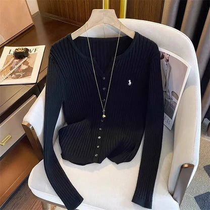 YuooMuoo Brand Fashion Knitted Tops 2025 New Y2K Embroidery Long Sleeve Cardigans Sweaters Korean Fashion Streetwear Lady Shirts