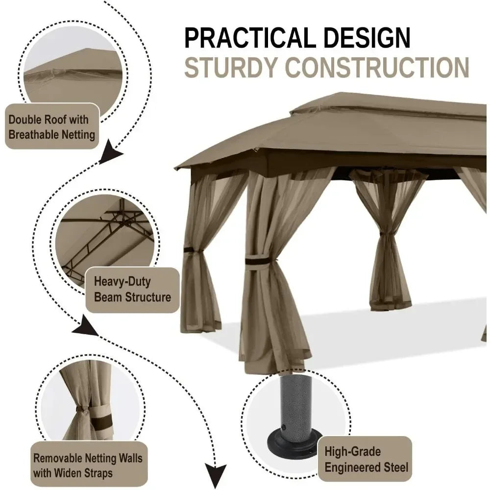 10x20 Outdoor Gazebo - Patio Gazebo with Mosquito Netting, Outdoor Canopies for Shade and Rain for Lawn, Garden, Backyard & Dec
