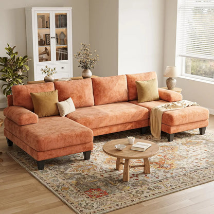 U-Shaped Sectional Couch Double Chaise Chenille Upholstery 112in Modern Living Room Apartment, Customized