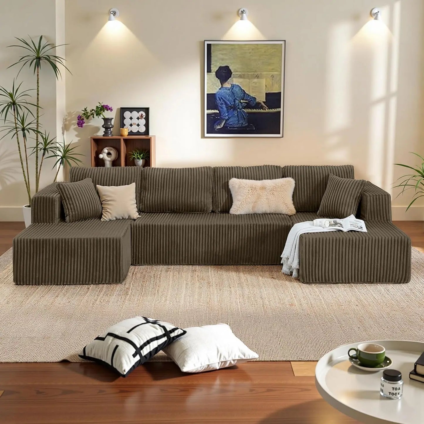 130" U Shaped Boneless Couch, Cloud Boneless Sectional Couches for Living Room, Modular Spineless Sofa Bed with, Customized