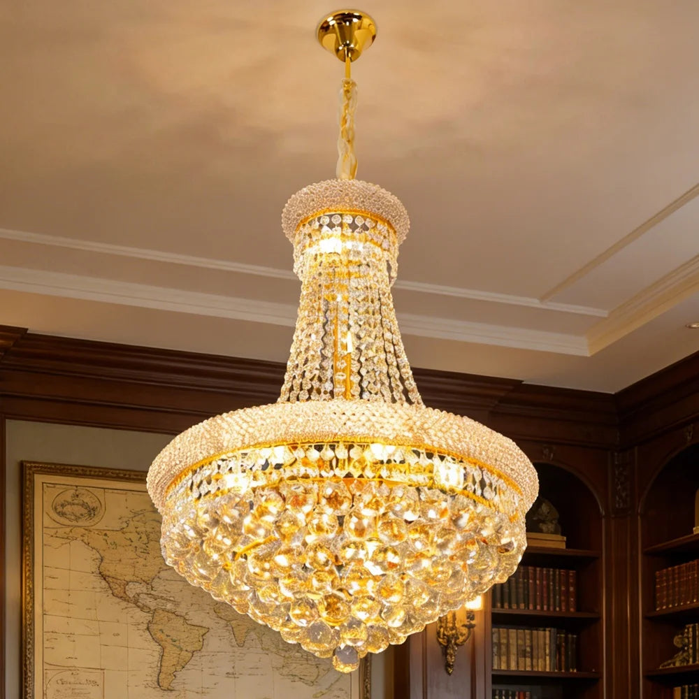 Modern Luxury Crystal Chandelier Empire Style Chandelier Pendant Ceiling Light Fixture for Living Room Stairway Bedroom Foyer