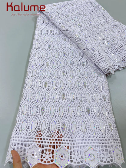 White African Guipure Cord Lace Fabric with Sequins 2025 High Quality Nigerian Guipure Cord Lace for Sewing Wedding Dress F4025