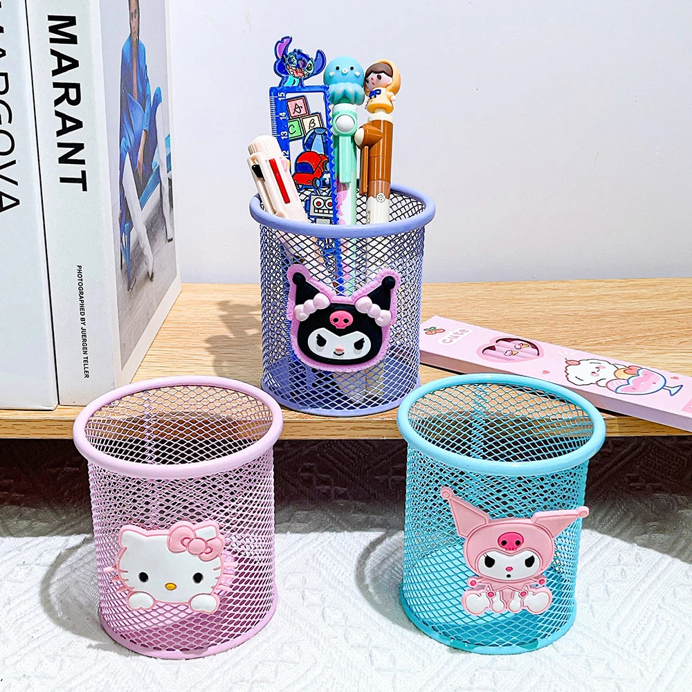 Cute Sanrio Hello Kitty Kuromi Metal Pen Holder School Supplies Cosmetics Storage Gift for Wife