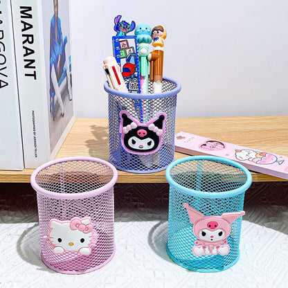 Cute Sanrio Hello Kitty Kuromi Metal Pen Holder School Supplies Cosmetics Storage Gift for Wife