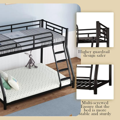 Metal Bunk Bed, Full Size Bed Frame, Twin Over Full Bunk Bed with Safety Guardrail and Ladder, Bunk Beds Twin Over Full Size