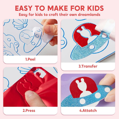 JOYFY Foil Art Kit Arts & Crafts Supplies Mess Free Coloring Foil Foam Stickers Creative Travel Toys for Kid Birthday Gifts