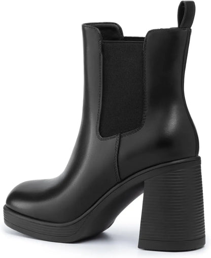Athlefit Women's Chelsea Platform Boots High Chunky Heel Square Toe Boots Fashion Slip On Elastic Heeled Ankle Booties