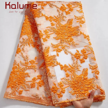 Latest Nigerian Laces Fabric 2025 Luxury 5 Yards African Jacquard Brocade Lace Fabric for Sewing Family Prom Dresses F4012