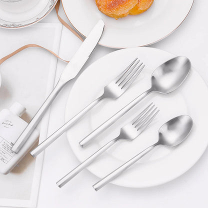 6/16/20Pcs Stainless Steel 304 Cutlery Set Mirror Sliver Tableware Western Hexagonal Handle Dinner Set Matte Knife Fork Spoon